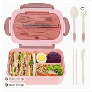 NEW Portion Control Leakproof Lunch Bento Box Microwave Safe Tableware PINK ONLY